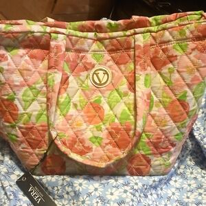 Vera Wang Green and Pink Floral Quilted Tote